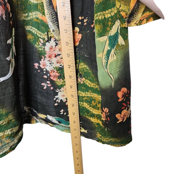 Citron Santa Monica Green Kimono Jacket Koi Cherry Blossom‎ Print L Open Front - Picture 5 of 7